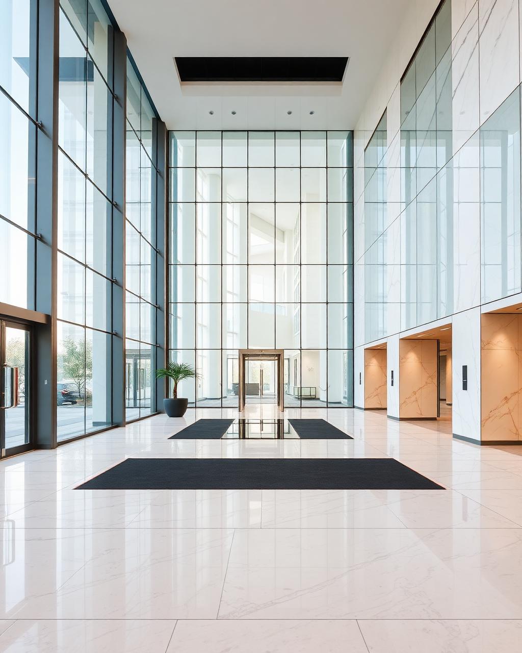 Hall d'immeuble de bureaux moderne impeccablement entretenu